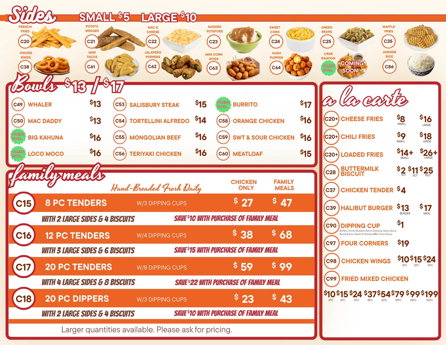 Kannika's Fried Chicken menu — sides, bowls, family meals, and a la carte